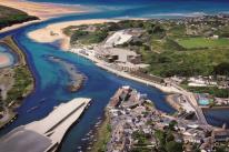 The development area at North Quay Hayle Harbour - the areas outlined in red are those which were withdrawn from the reserved matters application approved today
